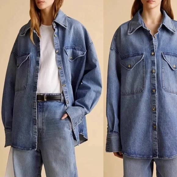 Khaite Birdie Oversized Button-Down Denim Relaxed Shirt M - Picture 3 of 13